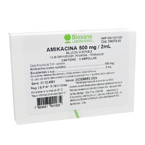 Amikacina 500mg/2ml x 5 Ampollas - La Droguería