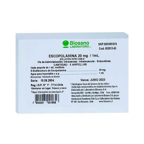 Escopolamina Solución Inyectable 20mg/5ml - La Droguería